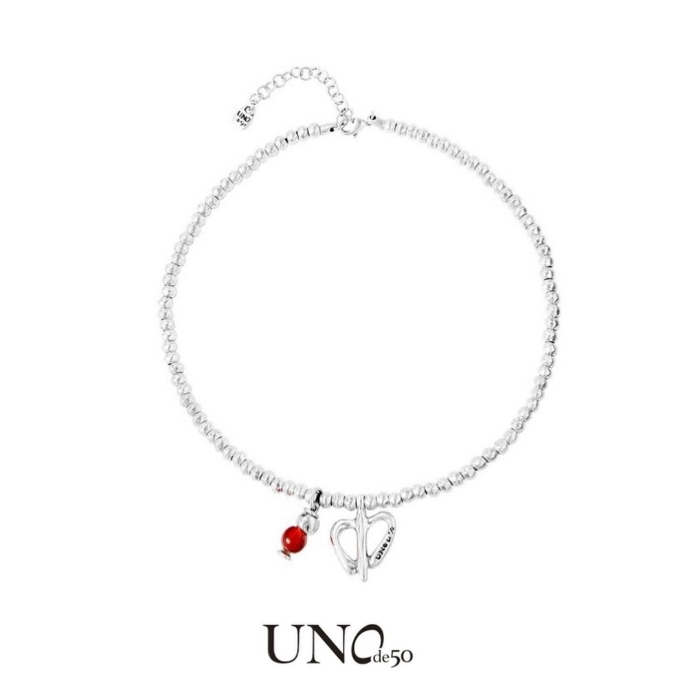 UNO de 50 Silver Bracelet with Red Charm